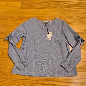 Dex, Blue w/ White Stripes Long Sleeve Blouse, Size Small (NWT)
